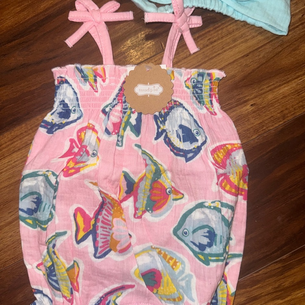 Mud Pie Vibrant Fish Print Baby Romper